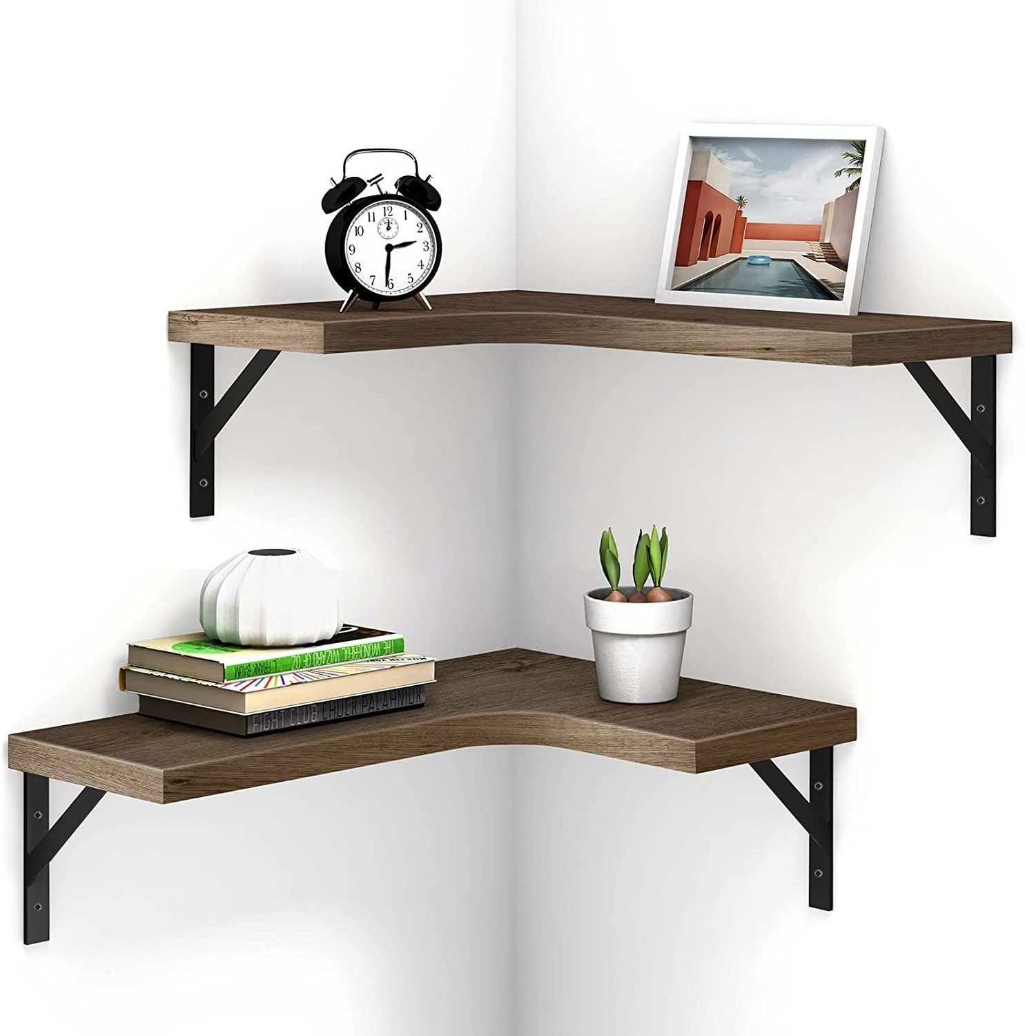 Corner Floating Shelves wood for Wall Mounted Rustic Wood Wall Storage Shelves for Bedroom Living Room Bathroom Kitchen