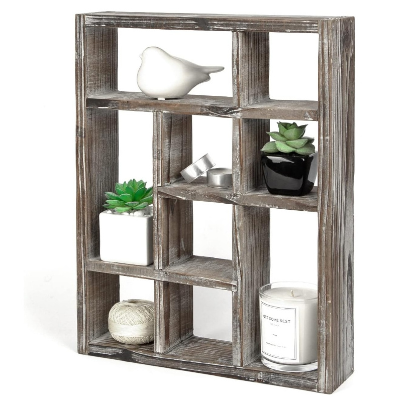 Modern Wood hanging Decor Home Accessories Organizer 4 Square cube Intersecting Wall