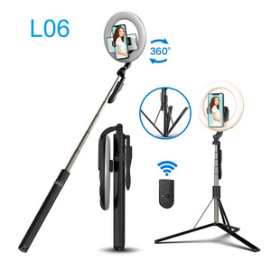 L06 Long Selfie Stick with 8 Ring Light Tripod Phone Holder 3 in 1 Portable LED Fill Light Selfie Stick  Remote Control