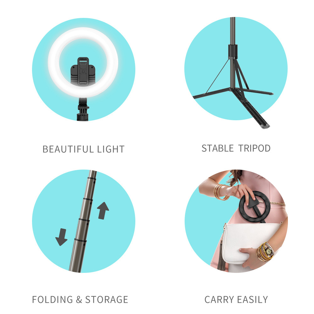 L06 Long Selfie Stick with 8 Ring Light Tripod Phone Holder 3 in 1 Portable LED Fill Light Selfie Stick  Remote Control