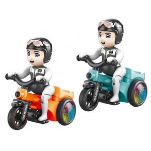 Funny 360 degrees rotating universal stunt riding bicycle electric tricycle car toy for boy kids with music and colorful lights