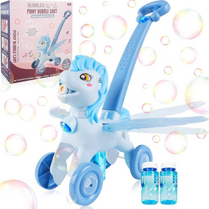 Summer toys new style handle electric bubble machine colt trolley toy outdoor kid stroller cart bubble toy with light and music