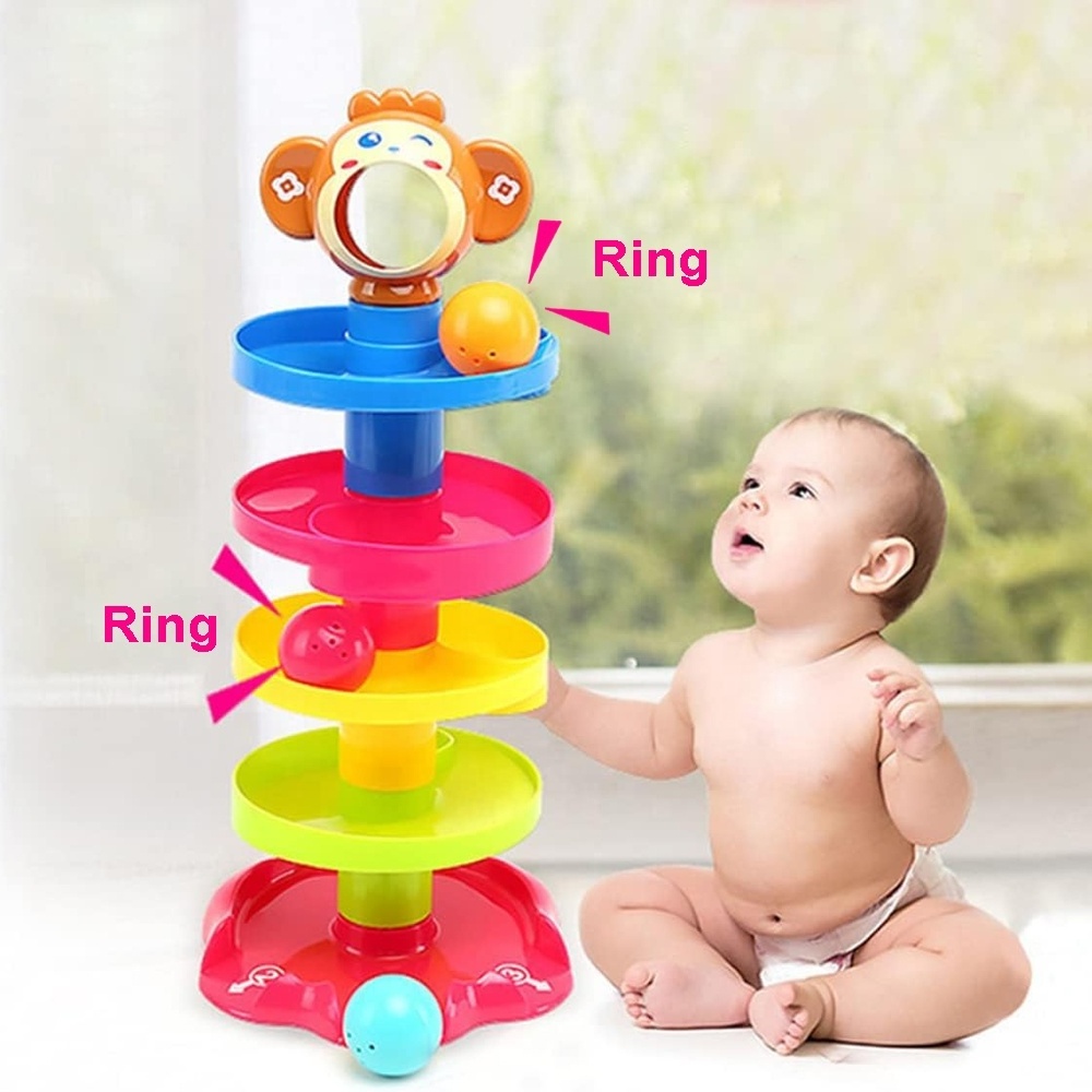 Ball drop and roll toy 5 layers ramp rolling ball monkey swirling tower running ball ramp toy for toddler educational activity