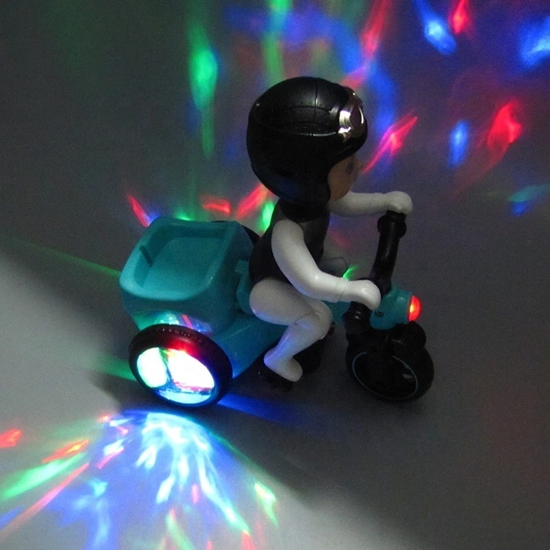 Funny 360 degrees rotating universal stunt riding bicycle electric tricycle car toy for boy kids with music and colorful lights