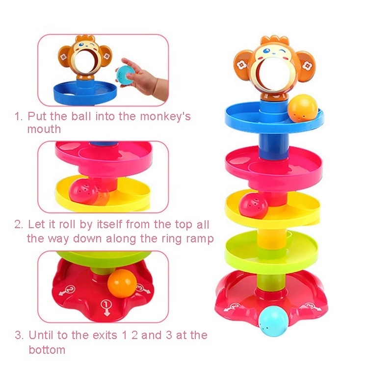 Ball drop and roll toy 5 layers ramp rolling ball monkey swirling tower running ball ramp toy for toddler educational activity