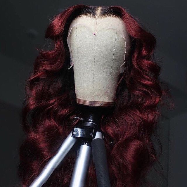 Free ship 9a virgin hair 1b/99j two tone ombre colored hair Wig,two tone ombre burgundy red color lace front wigs with baby hair