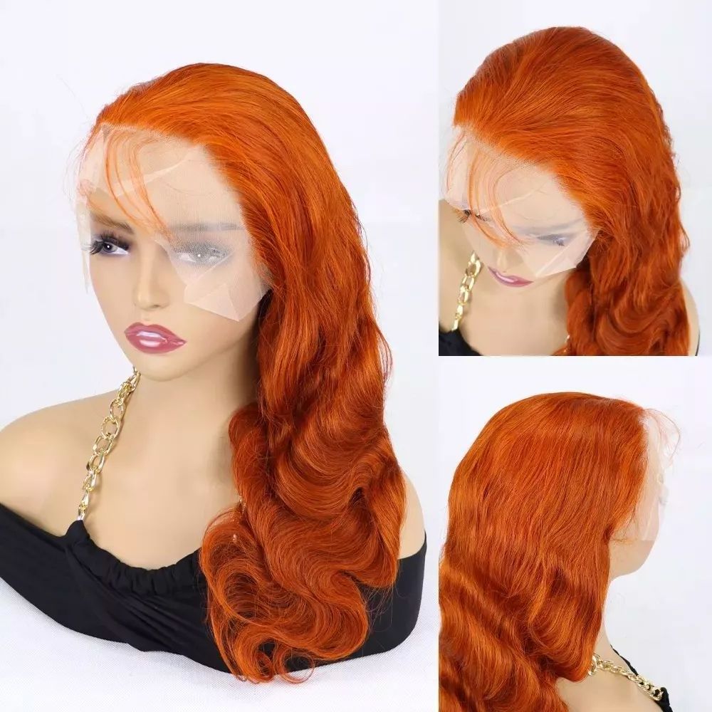 #350 Ginger Orange Brazilian Body Wave Human Hair 13x4 Transparent Lace Front Wigs for Black Women Full Lace Human Hair Wigs