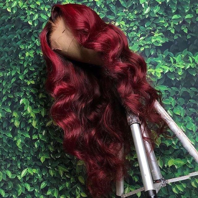 Free ship 9a virgin hair 1b/99j two tone ombre colored hair Wig,two tone ombre burgundy red color lace front wigs with baby hair