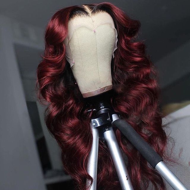 Free ship 9a virgin hair 1b/99j two tone ombre colored hair Wig,two tone ombre burgundy red color lace front wigs with baby hair