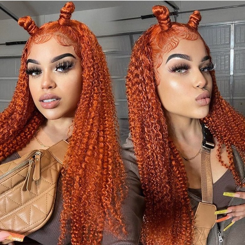 Ginger Colored Human Hair Wigs Transparent for Black Frontal Lace Beauty Women Water Wave 350 Orange Brazilian Hair Long 180%