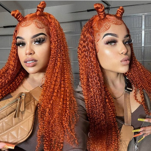 Ginger Colored Human Hair Wigs Transparent for Black Frontal Lace Beauty Women Water Wave 350 Orange Brazilian Hair Long 180%