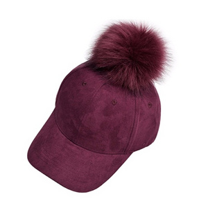 Custom Made Suede Winter Baseball Cap With Pom Embroidery Cool Design Leather Men Baseball Fur Pom Hats