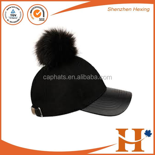 Custom Made Suede Winter Baseball Cap With Pom Embroidery Cool Design Leather Men Baseball Fur Pom Hats