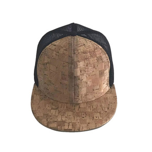 OEM Vintage Custom Cork Baseball Cap Hats Men Leather Brim Cork Flat Bill Hats 3D Embroidery Wooden Cork Hat