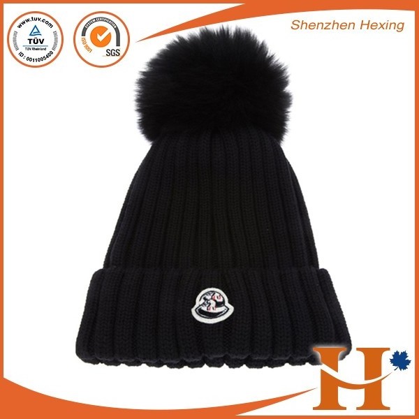 Wholesale Winter Jacquard Logo And Embroidery Logo Winter Toque Knit Beanie Hat With Pom Pom