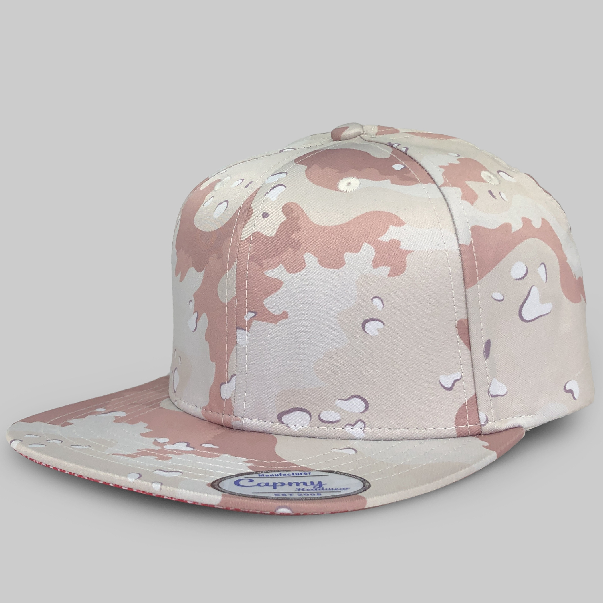 Custom Waterproof Camouflage Flat brim Cap 6 Panel 100% Cotton Running Blank Sandy Camo Snapback Cap Baseball Cap Camo Hat