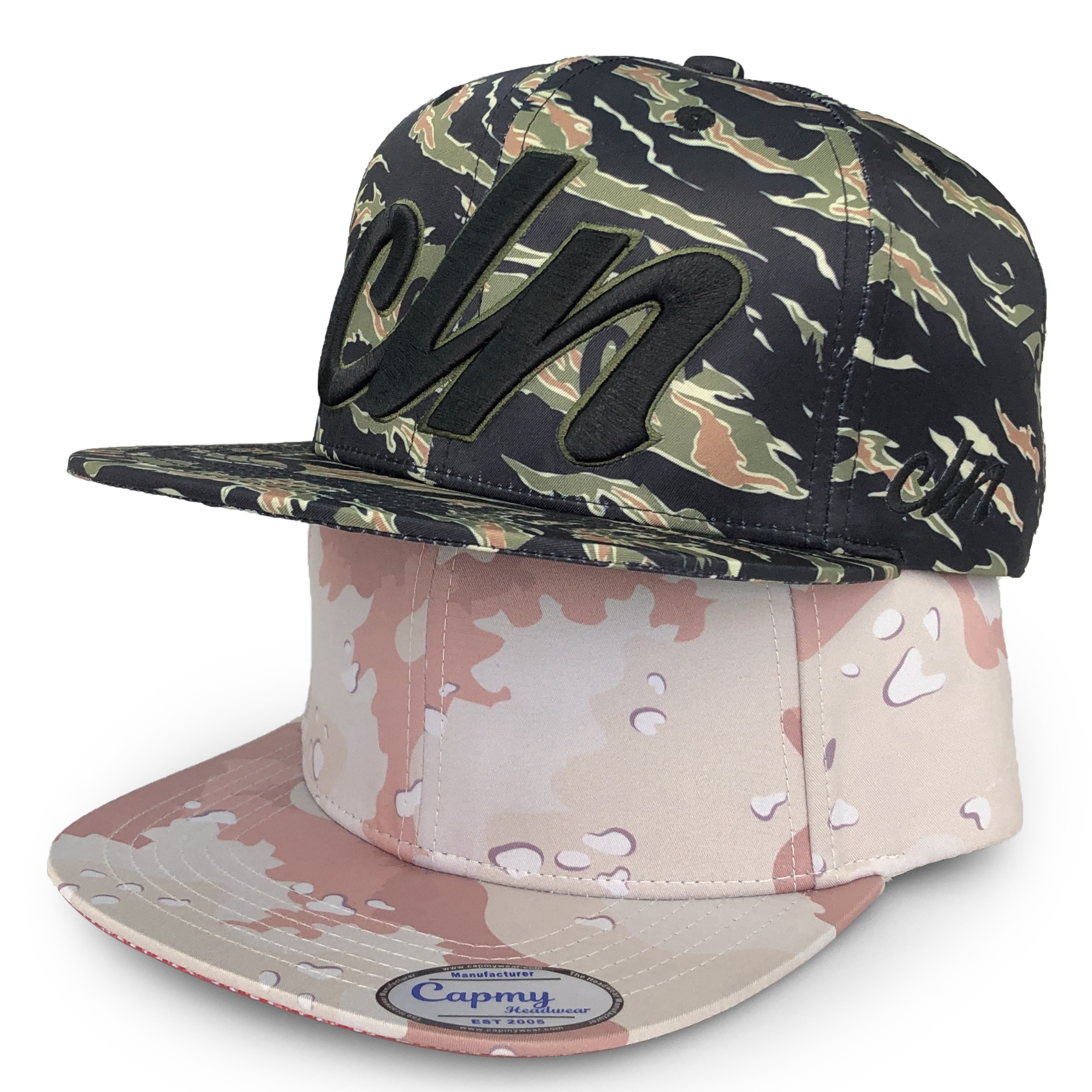 Custom Waterproof Camouflage Flat brim Cap 6 Panel 100% Cotton Running Blank Sandy Camo Snapback Cap Baseball Cap Camo Hat