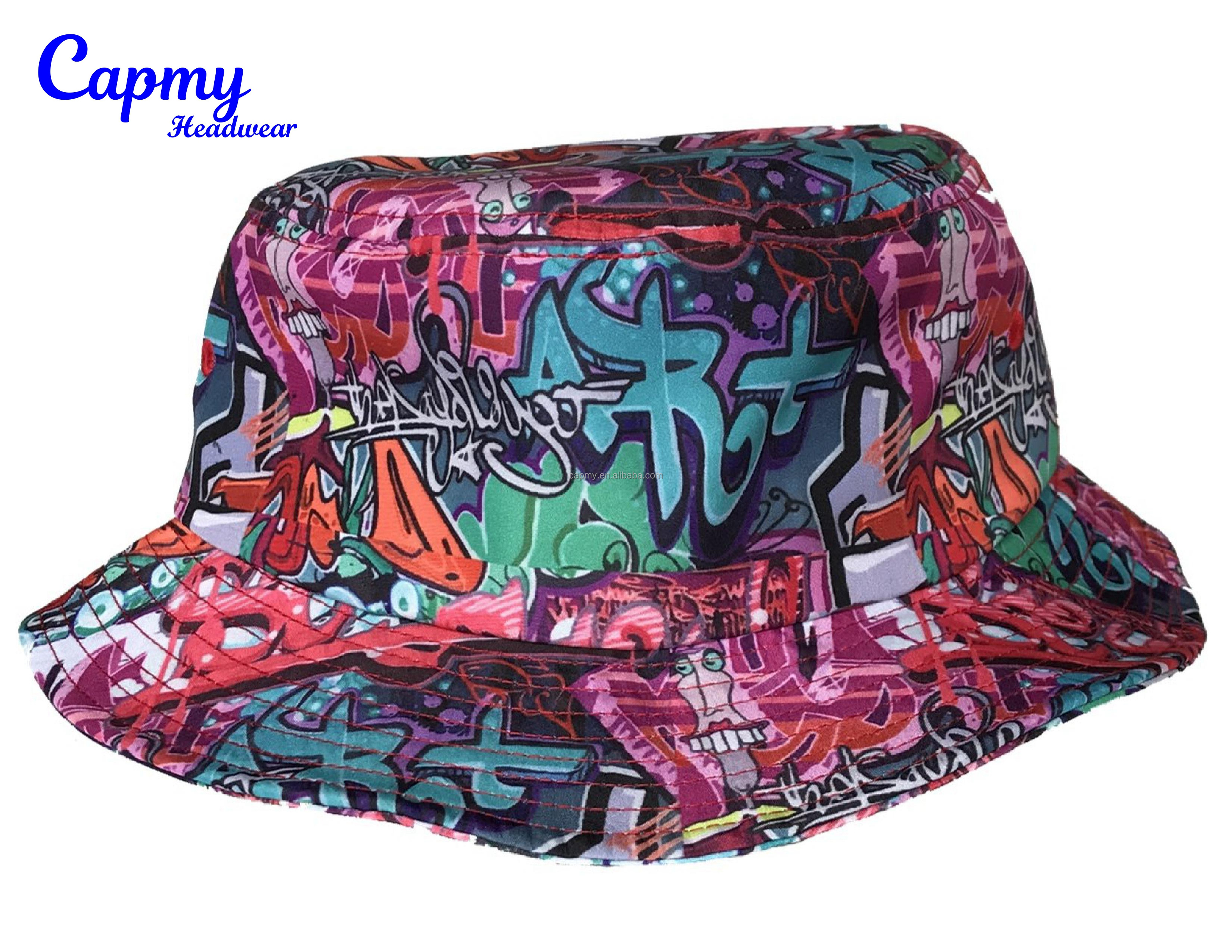 Wholesale China factory custom design printed bucket hat, full sublimation bucket hats all over print boonie hat