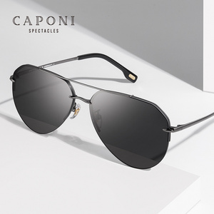 CAPONI Classical Designer Brand Half-frame Hand Polished With Nylon Lens Pilot Sunglasses Mens Polarized UV400