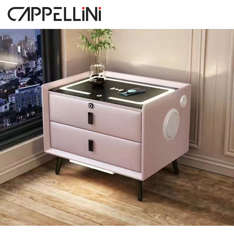 New Intelligent Fingerprint Code Lock Creative Bedside Table Bedroom With Light Wireless Charging Multi-function Nightstand