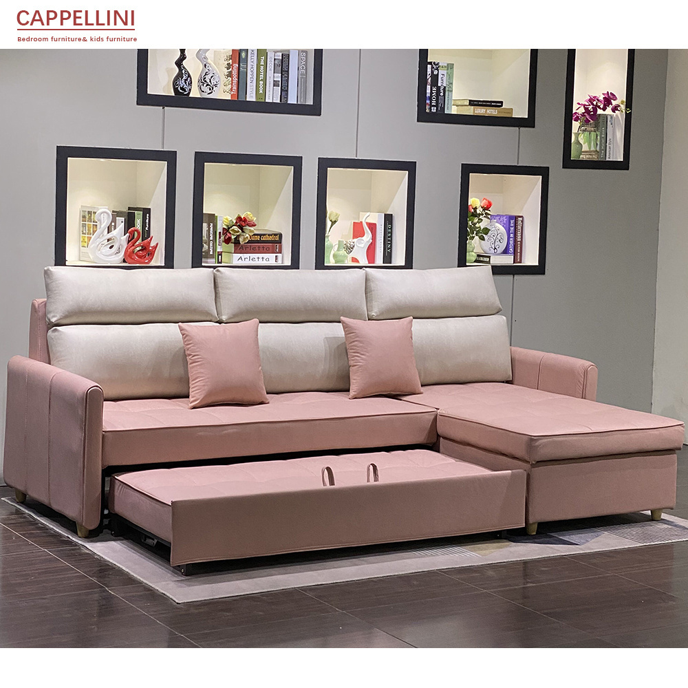 Living Room Sofa Cum Bed Leather 3 Seater Couch Retractable Fabric L Shaped Corner Sofa