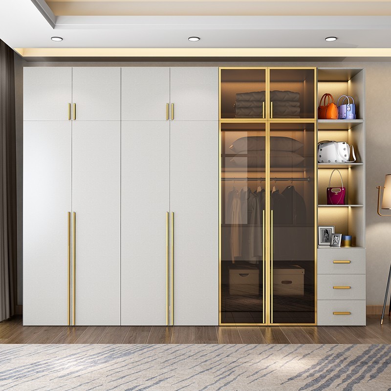 Best seller new bedroom furniture white luxury large wardrobe with glass double doors,wardrobe closet organizer