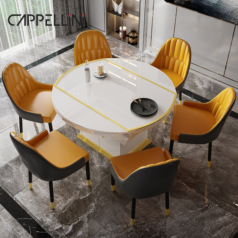 Modern Design Expand Dinning Table Set 4 Chairs 6 Seater Dining Room Furniture Luxury Wooden Round Extendable Dining Table