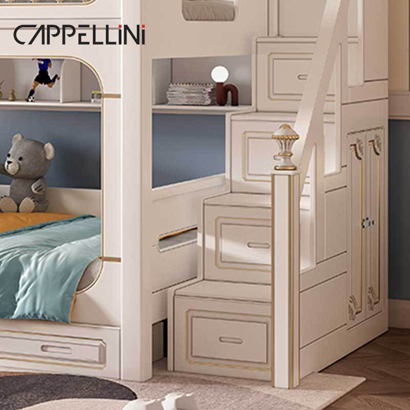 Modern House White Boys Girl Children Bedroom Furniture Sets Home Luxury Wooden Princess Twin Kids Bunk Bed Slide And Stairs