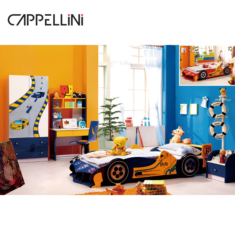 Wholesale children bedroom furniture solid wood frame fashion design kids twin car beds for boy