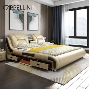 Minimalist Modern King Size Smart Luxury Bed Multifunctional Massage Bedroom Furniture Set Queen Size Leather Smart Bed With TV