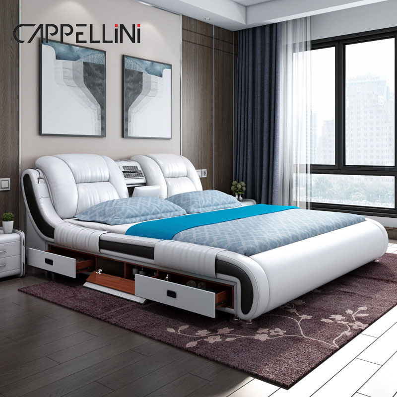 Modern Design Smart Leather Bed King Size Double Bedroom Furniture Set Queen Size Multifunctional Smart Luxury Bed With TV