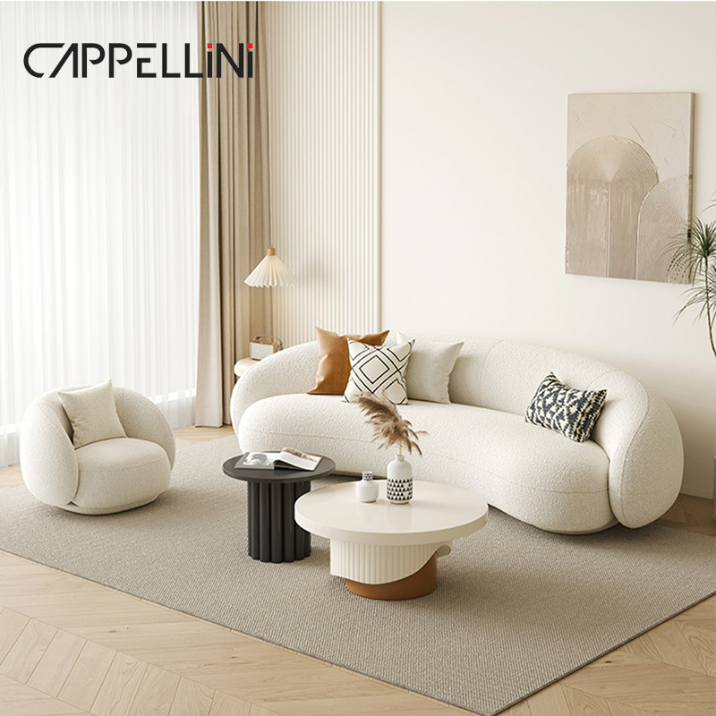 Nordic Design Round White Velvet Fabric Sofa Home Furniture Set Modern Living Room Chair Luxury Lounge Single Sofa