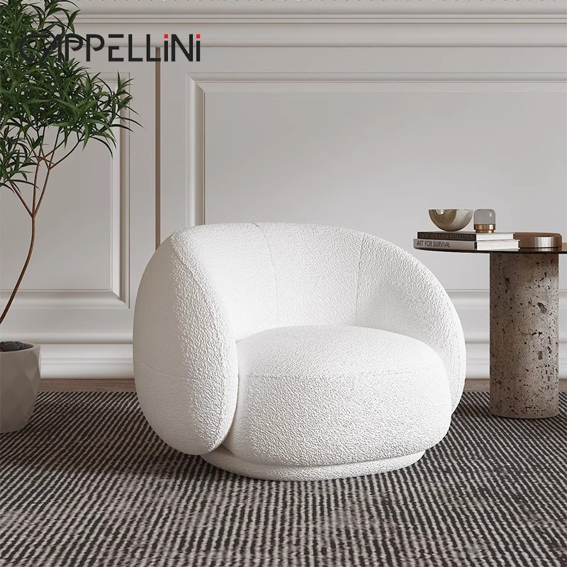 Nordic Design Round White Velvet Fabric Sofa Home Furniture Set Modern Living Room Chair Luxury Lounge Single Sofa