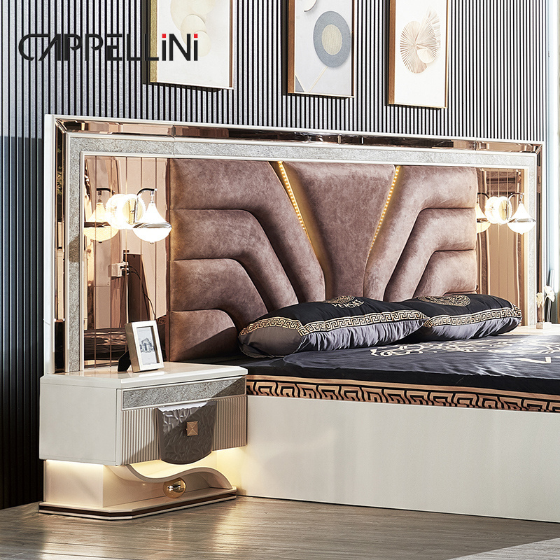 Modern Luxury Bedroom Furniture Queen/King Size Bed Sparkly Crushed Diamond Mirrored Bed Frame For Home Hotel