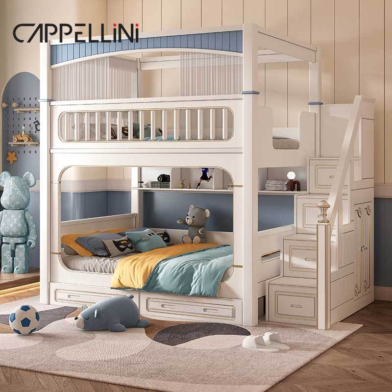 Modern House White Boys Girl Children Bedroom Furniture Sets Home Luxury Wooden Princess Twin Kids Bunk Bed Slide And Stairs