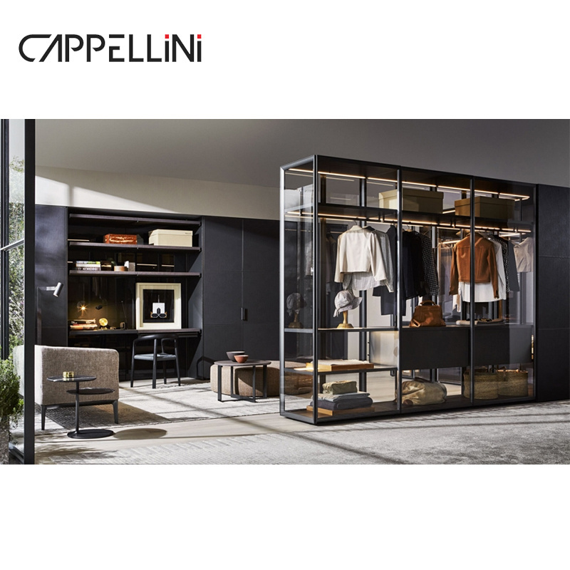 Modern Luxury Custom Led Light Wooden Storage Closet Bedroom Furniture Corner Solid Wood Walk In Wardrobe Clothes Organizer