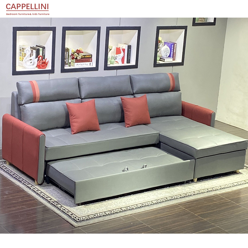 Living Room Sofa Cum Bed Leather 3 Seater Couch Retractable Fabric L Shaped Corner Sofa