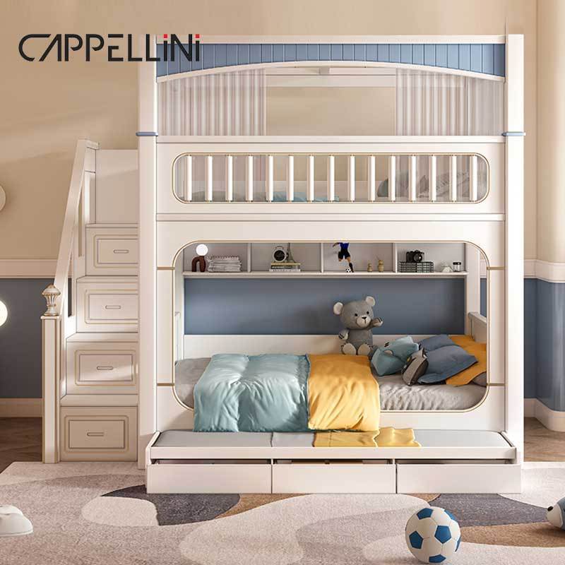 Modern House White Boys Girl Children Bedroom Furniture Sets Home Luxury Wooden Princess Twin Kids Bunk Bed Slide And Stairs