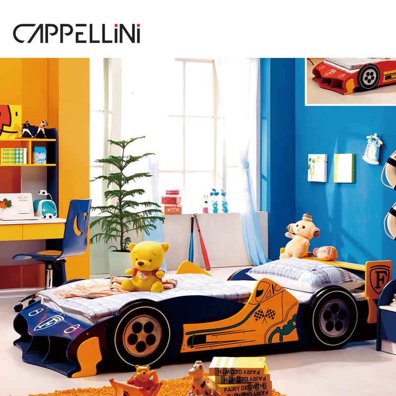 Wholesale children bedroom furniture solid wood frame fashion design kids twin car beds for boy