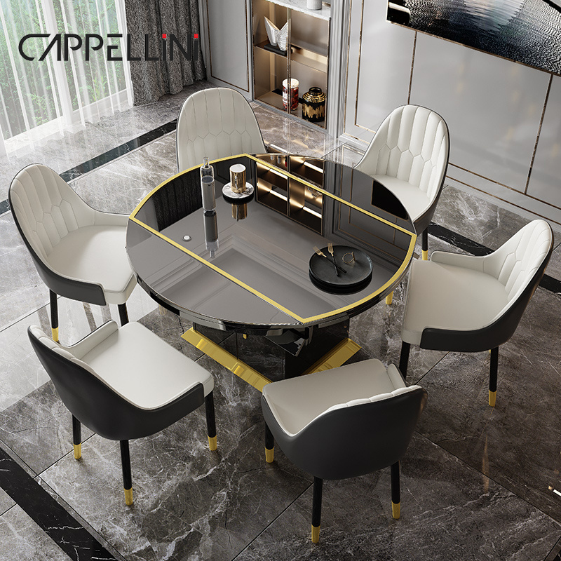 Modern Design Expand Dinning Table Set 4 Chairs 6 Seater Dining Room Furniture Luxury Wooden Round Extendable Dining Table