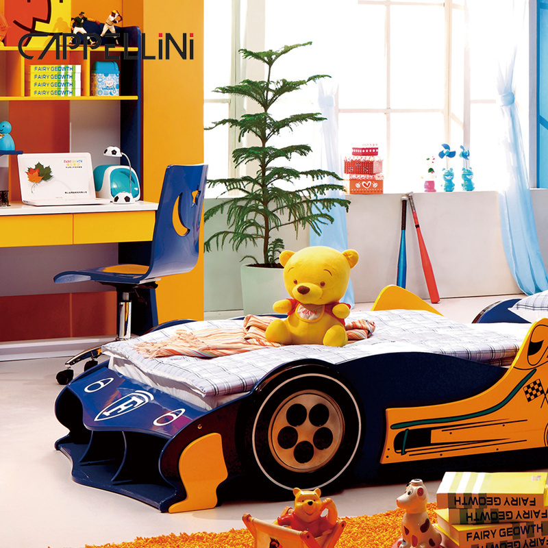 Wholesale children bedroom furniture solid wood frame fashion design kids twin car beds for boy