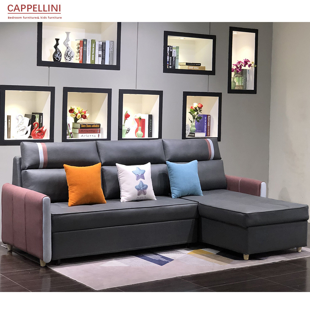 Living Room Sofa Cum Bed Leather 3 Seater Couch Retractable Fabric L Shaped Corner Sofa