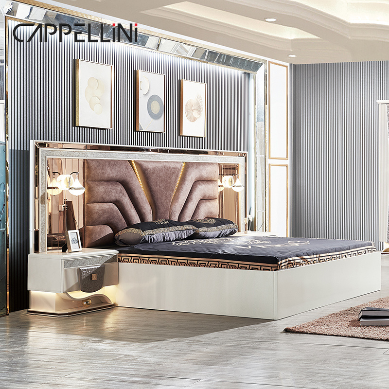 Modern Luxury Bedroom Furniture Queen/King Size Bed Sparkly Crushed Diamond Mirrored Bed Frame For Home Hotel