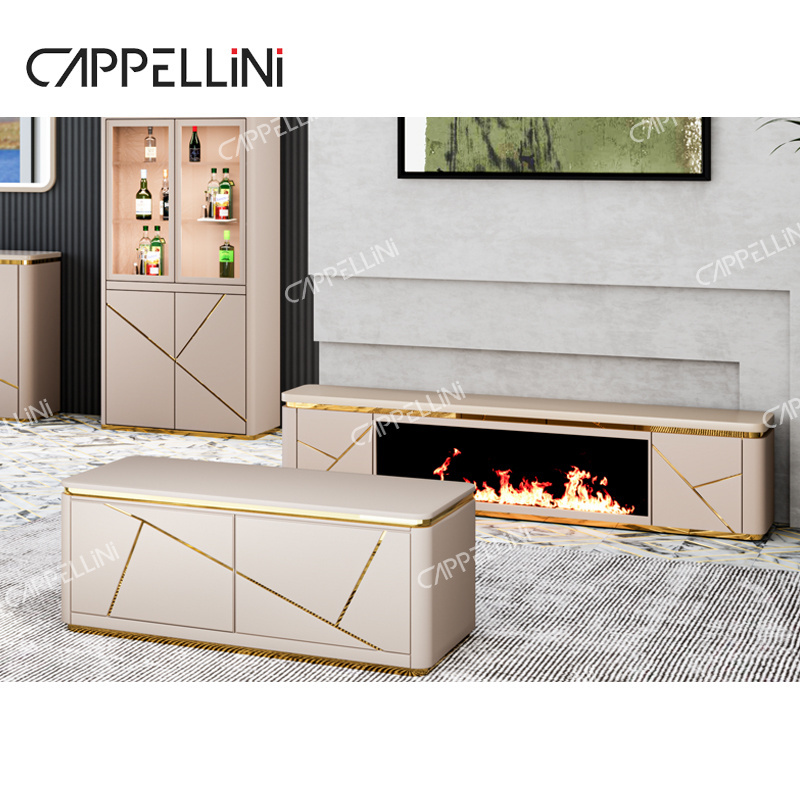 Modern Luxury Wood TV Cabinet And Coffee Table Set Home Furniture Living Room Wooden TV Stand With Electric Fireplace