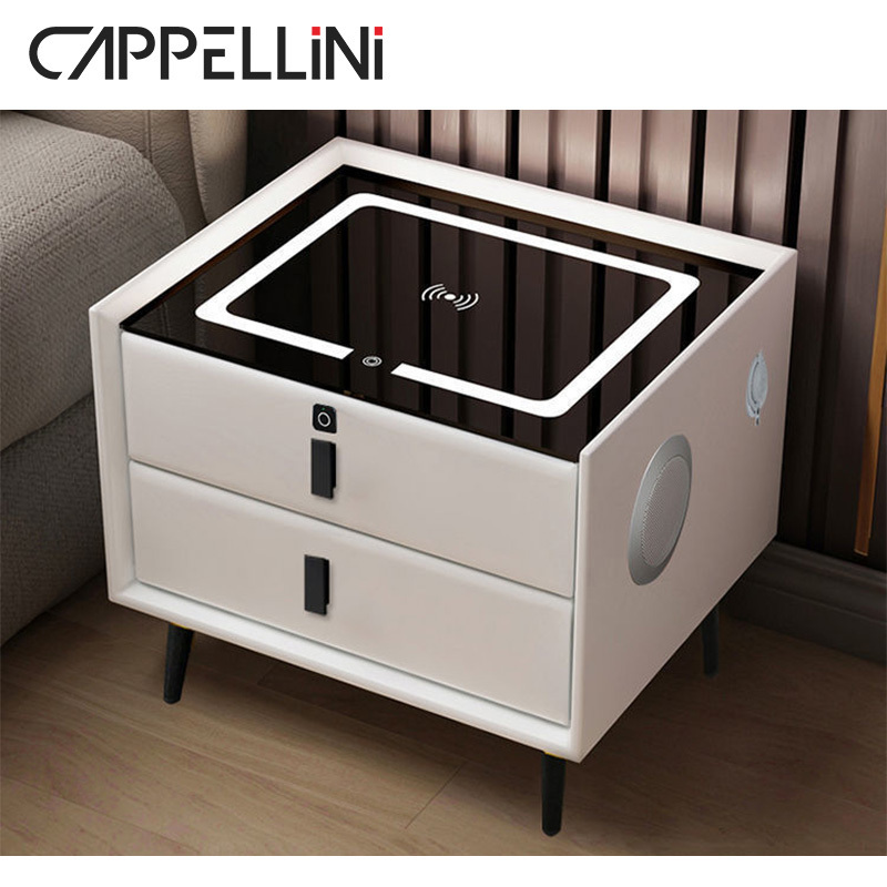 New Intelligent Fingerprint Code Lock Creative Bedside Table Bedroom With Light Wireless Charging Multi-function Nightstand