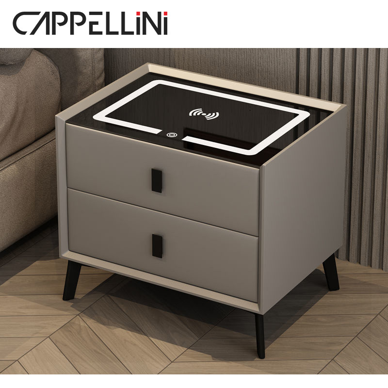 New Intelligent Fingerprint Code Lock Creative Bedside Table Bedroom With Light Wireless Charging Multi-function Nightstand