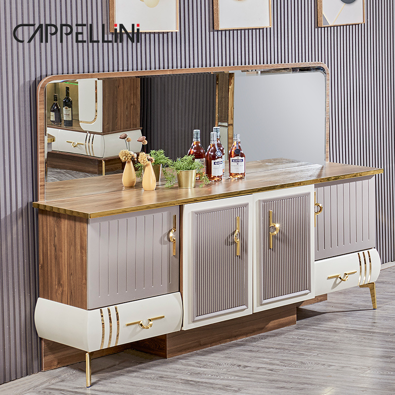 Guangdong Custom Modern Luxury Kitchen Storage Sideboard Home Bar Dining Room Furniture Glass 2 Doors Wood Wine Cabinet