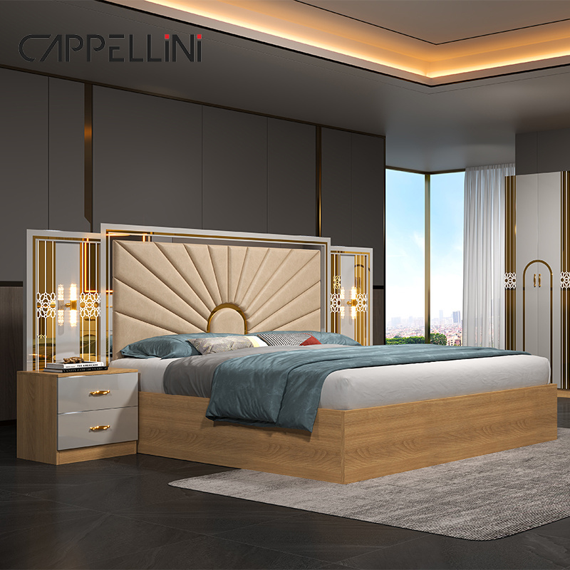 Cheap Price Turkish Luxury Wooden Bedroom Furniture Set Home Apartment Modern Queen Double Full Wood King Size Bed