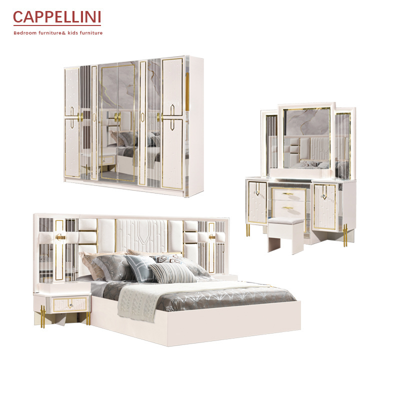 Good price bedroom furniture sets luxury Italian bedroom set leather headboard