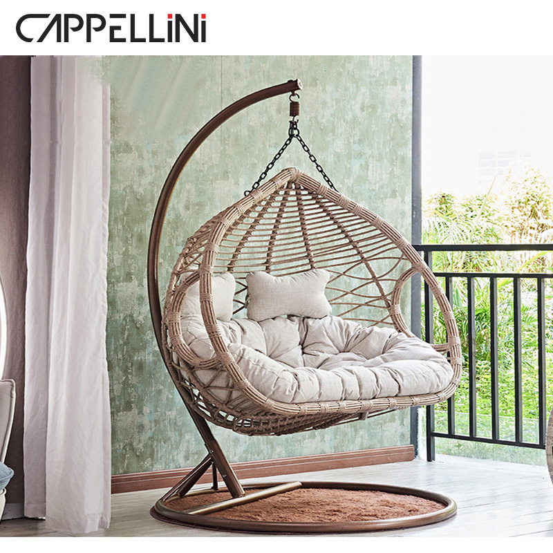 Rattan Metal Stand Patio Hanging Swing Egg Chair Double Seated Garden Outdoor Wicker Cocoon